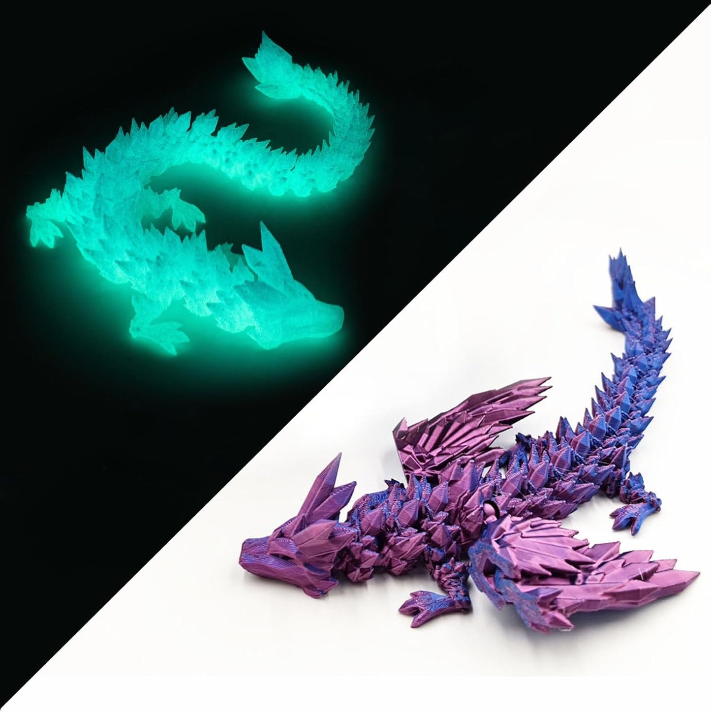3D Printed Dragon with Wings, 2 Pack Mystery Dragon Fidget Toy, Mythical Pieces Articulated Luminous Dragon, Home Office Decor Executive Desk Toys