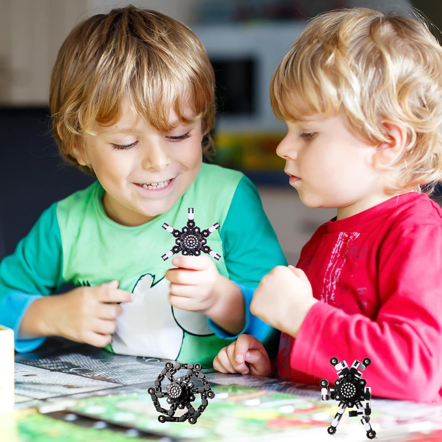 Transformable Fidget Spinners for Kids and Adults Stress Relief Sensory Toys for Boys and Girls Fingertip Gyros for ADHD Autism for Kids (Fidget Toys 4pc- Black)