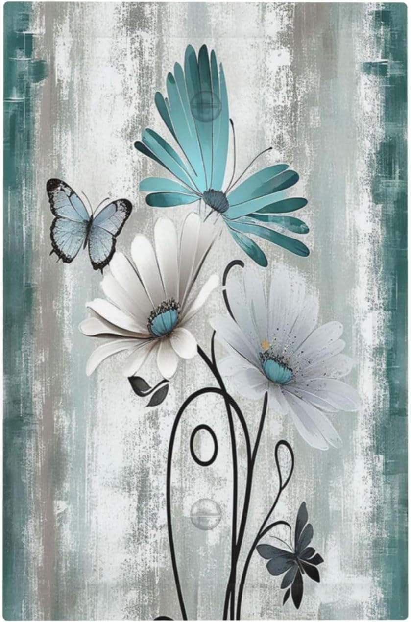 Light Switch Cover Plate Rustic Teal Daisy Floral Flowers Butterfly Wood Grain 1 Gang No Device Blank Electrical Wall Plates Faceplate Decorative Switch Plate for Bathroom Bedroom Decor