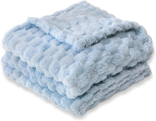 HOMRITAR Baby Blanket for Boys or Girls 3D Jacquard Fluffy Fuzzy Soft Warm Cozy Flannel Fleece Warm Blanket for Nursery, Stroller Toddler Bedding (30 x 40 Inch, Blue)