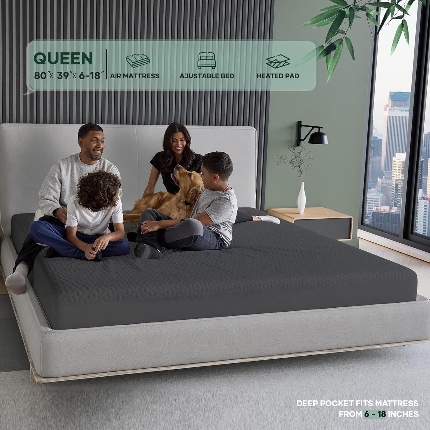 OhGeni 100% Waterproof Mattress Protector, Queen-Gray Size Mattress Pad, Fits 6"-20" Mattresses with Deep Pocket, Cooling, Breathable Fitted Sheets, Soft Bed Cover, Noiseless, Machine Washable