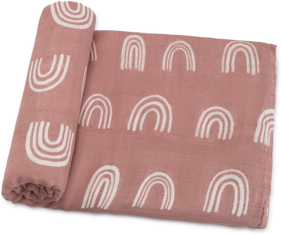 Comfy Cubs Muslin Swaddle Blankets Pack of 1 - 47 x 47 Inch Soft Cotton Baby Blanket Set, Large Multipurpose Wraps for Newborns - Self-Soothing Swaddles for Newborns - Mauve Rainbow