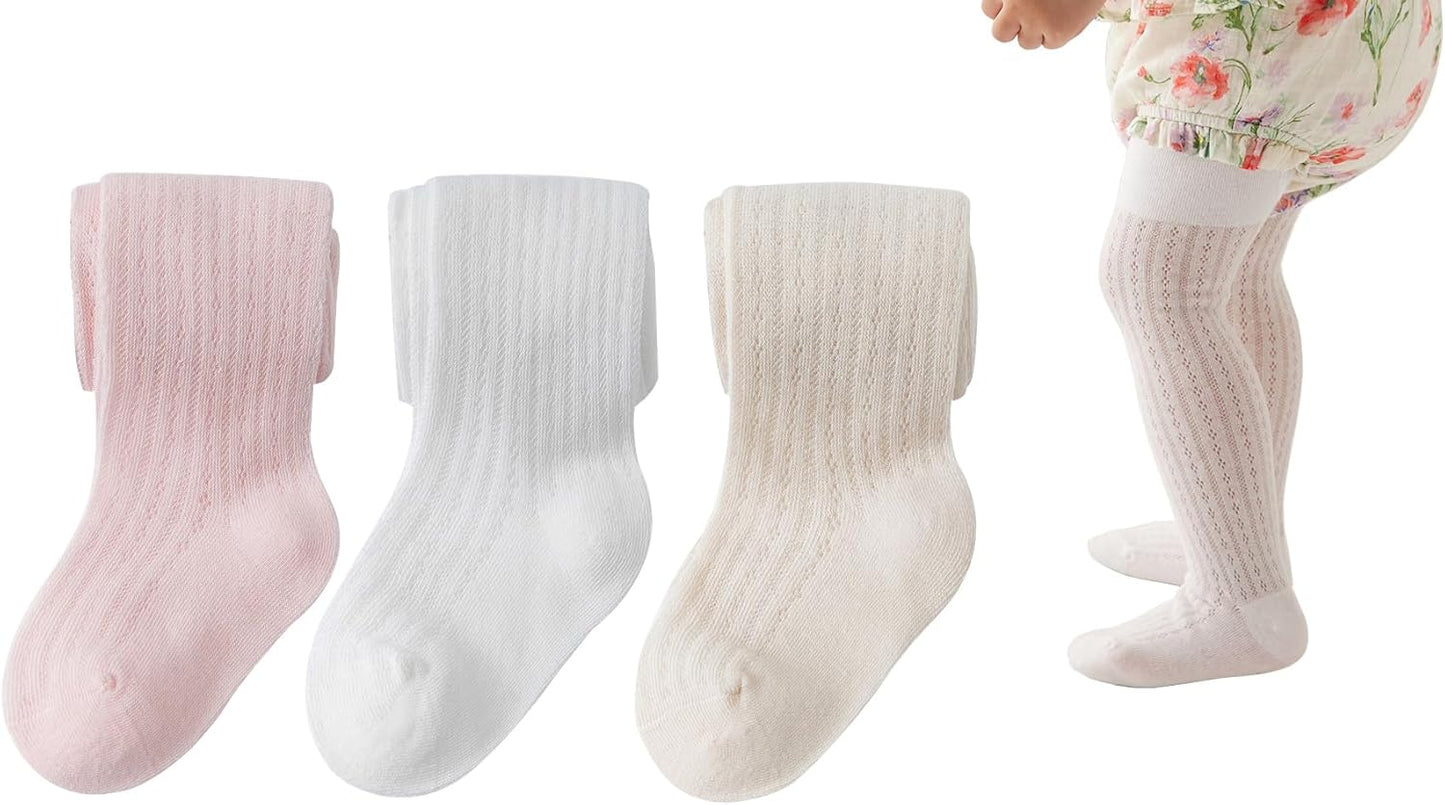 CHUNG Baby Girls Cotton Tights Thin Hollowed Summer with Bowknot Mesh Lace Fashion Toddler Footed Legging Pantyhose