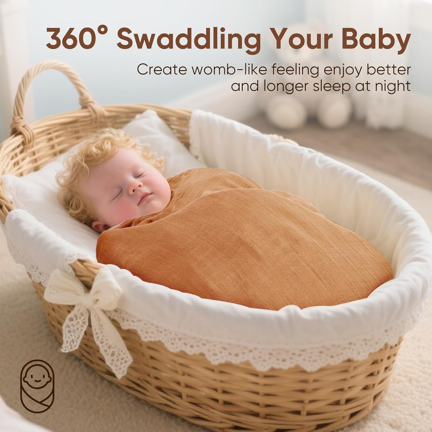 Muslin Swaddle Blankets, Nursery Receiving Blanket for Newborn, Baby Swaddle Wrap Soft Silky & Breathable, 3 Packs, 47 X 47In (Pink & Coffee 3 Pieces)