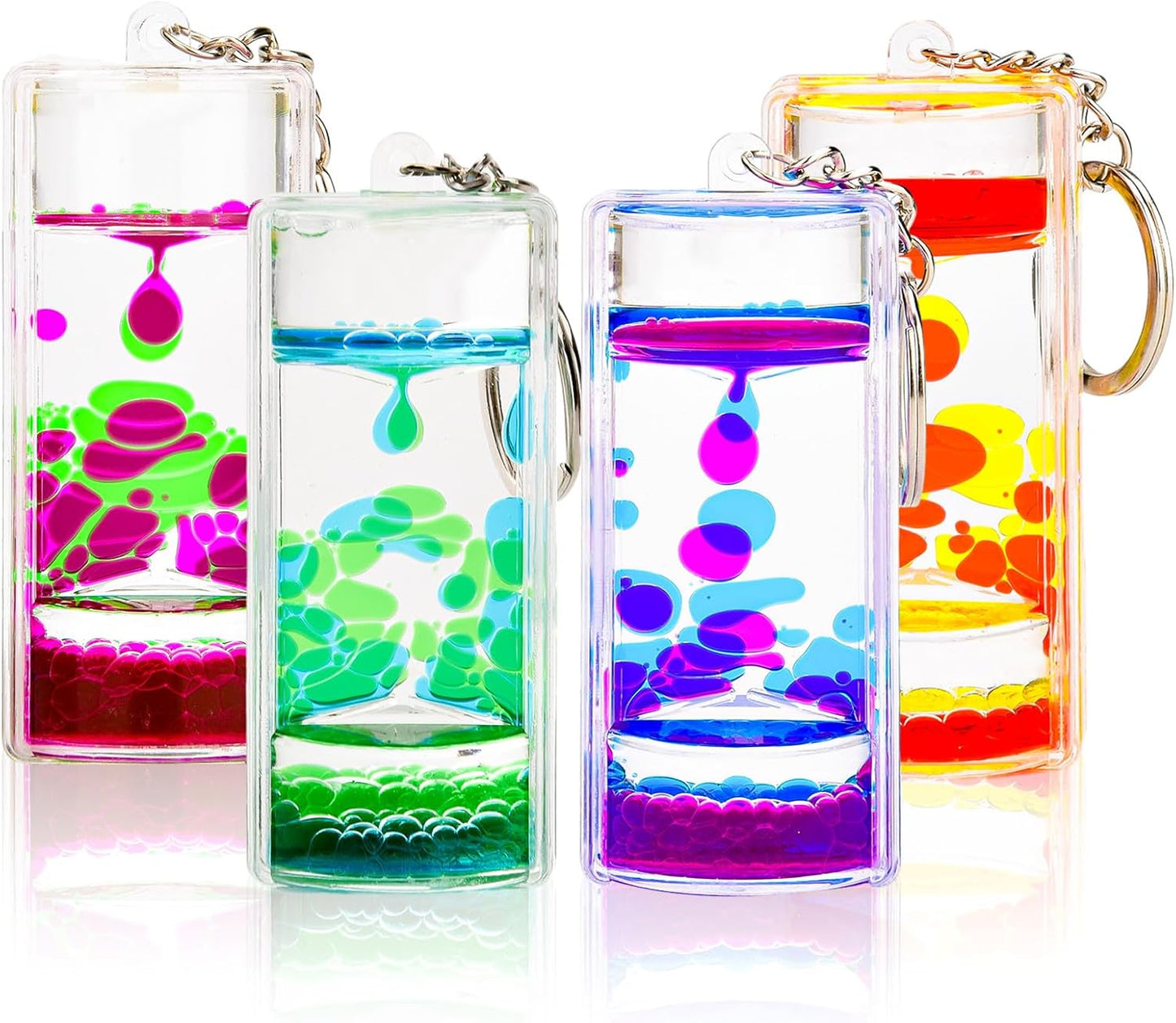 4 Pack Colorful Liquid Motion Keychain, Acrylic Sensory Toy for Stress Relief, Holiday Gift for Kids & Adults