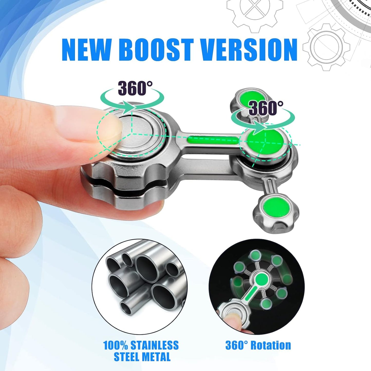 Cool Gear Fidget Spinner Metal Toy Gift for Kids Adults, Luminous Hand Finger Spinner Block Fingertip Spinning Top, Infinity Cube Spinner Desk Toy for Anti Anxiety Stress Relief Home Office Prize