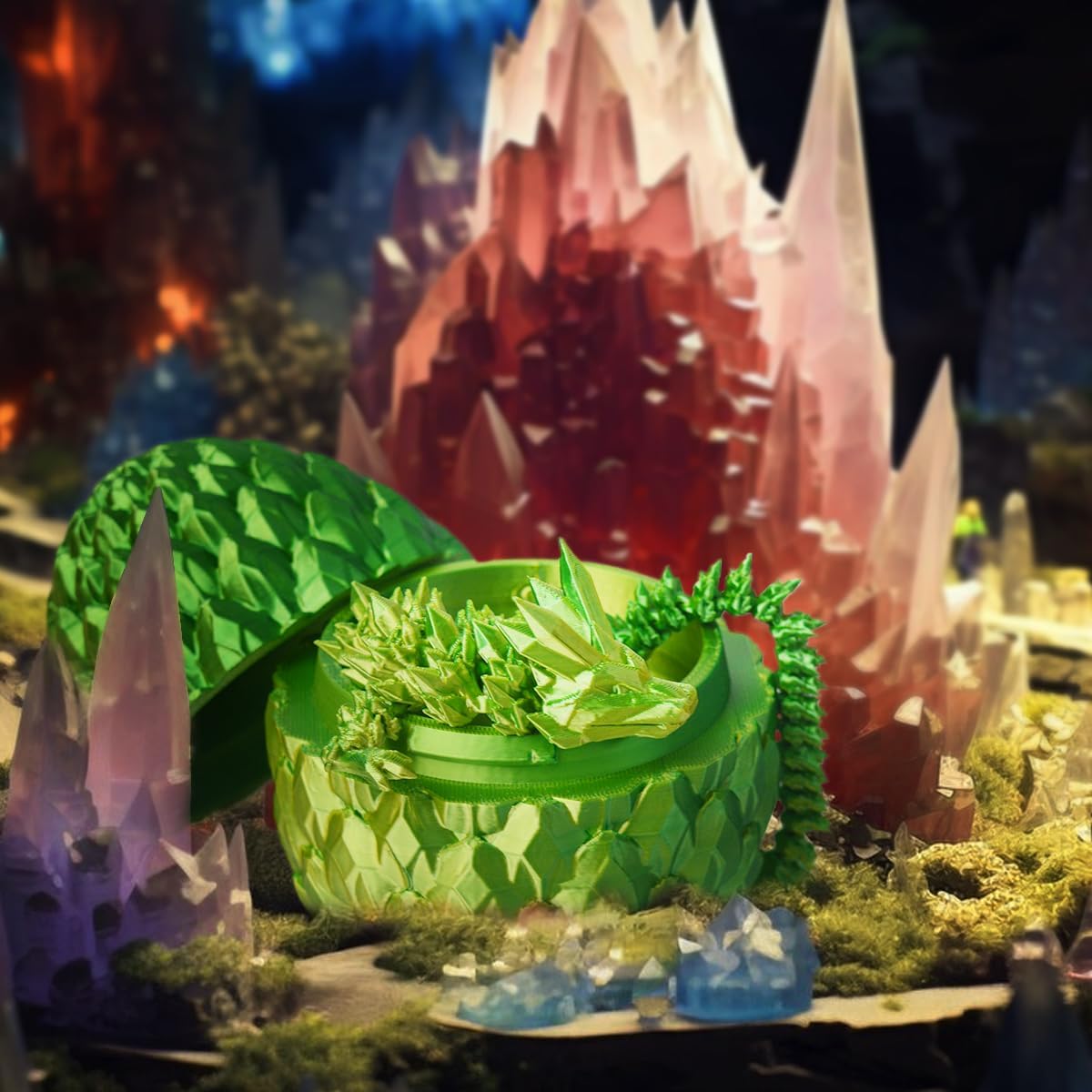 3D Prited Dragon,3D Printed Dragon in Egg, Home Office Decor Executive Desk Toys， Fidget Toys for Adults and Kids (Green)