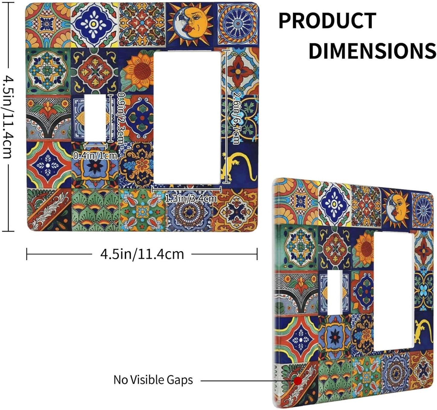 Talavera Mexican Tiles Traditional Color Decoration Print Outlet Covers 1 Toggle 1 Rocker Combination Decorative Wall Plate Electrical Switch Plates Light Switch Cover Plate for Kitchen Bathroom Decor