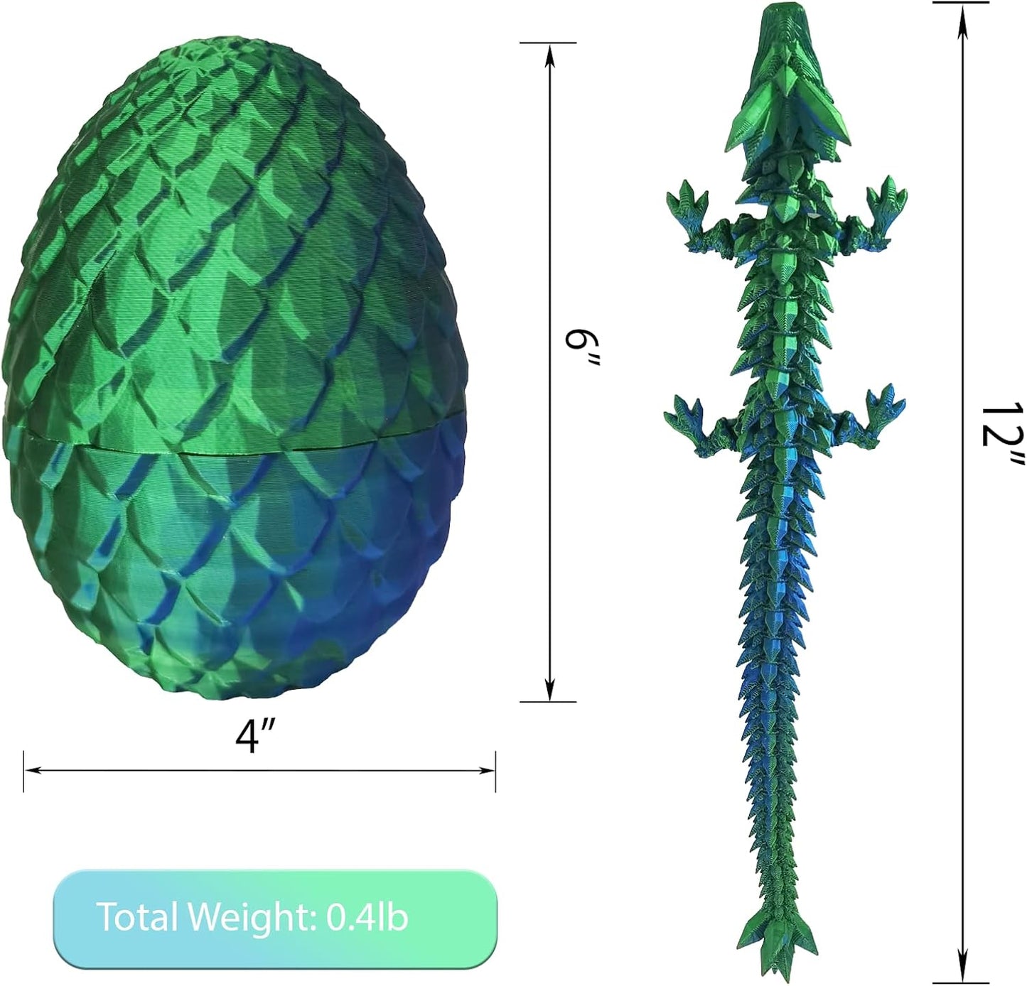 Dragon Egg, Easter Egg with Pet Dragon, 3D Printed Dragon, Crystal Dragon Fidget Toy, Articulated Dragon Eggs Fidget Toy Surprise for Adults