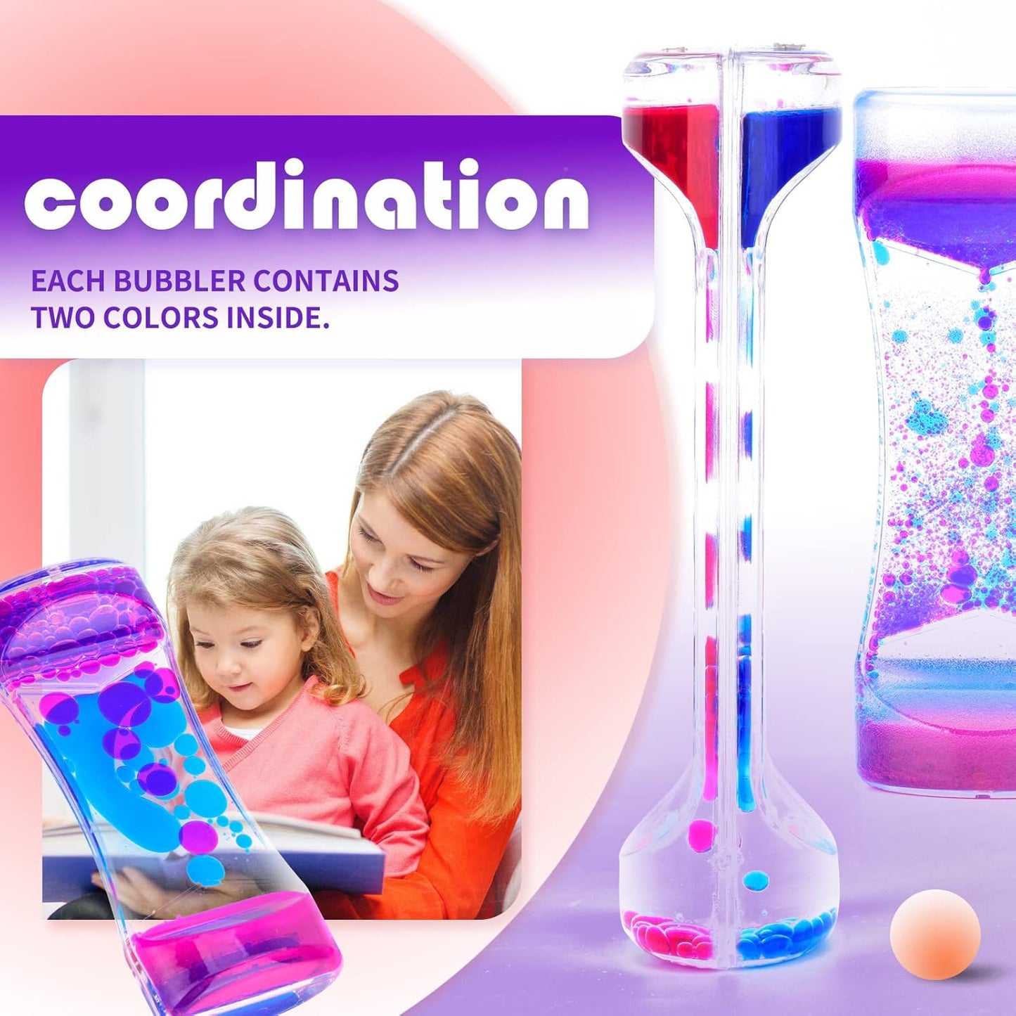 Liquid Motion Bubbler Timer Sensory Toys for Relaxation, Water Timer Fidget Toy for All Age, Motion Bubble Toy Sensory Play for Office Home (Blue Pink & Blue Green, 2 Pack)