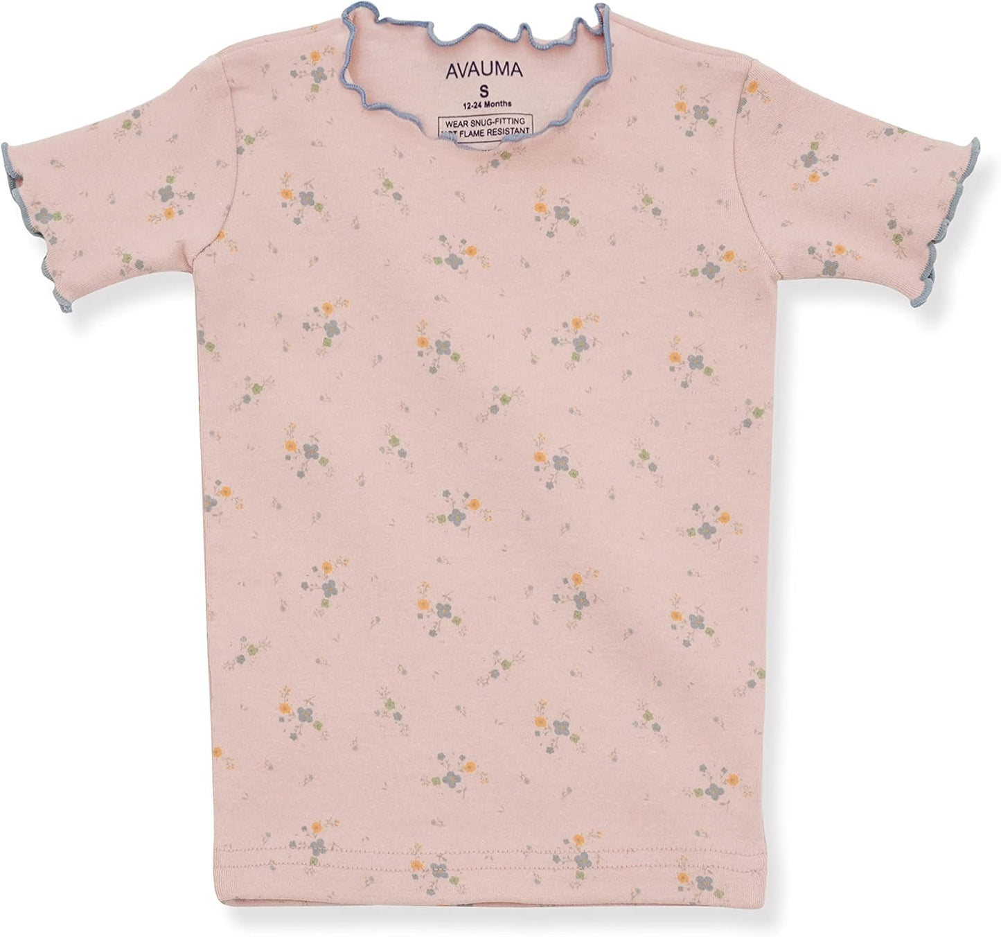 AVAUMA Baby Boy Girl Pajama Set 6M-7T Kids Cute Toddler Snug fit Flower Pattern Design Pjs Cotton Sleepwear Ruffled Shirring