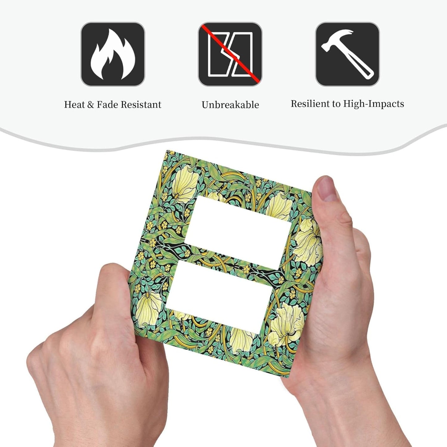 Decorative Outlet Covers William Morris Vintage Floral Yellow Flowers Green Leaf 2 Gang Double GFCI Rocker Electrical Wall Panels Light Switch Cover Plate for Bedroom living Room Decor