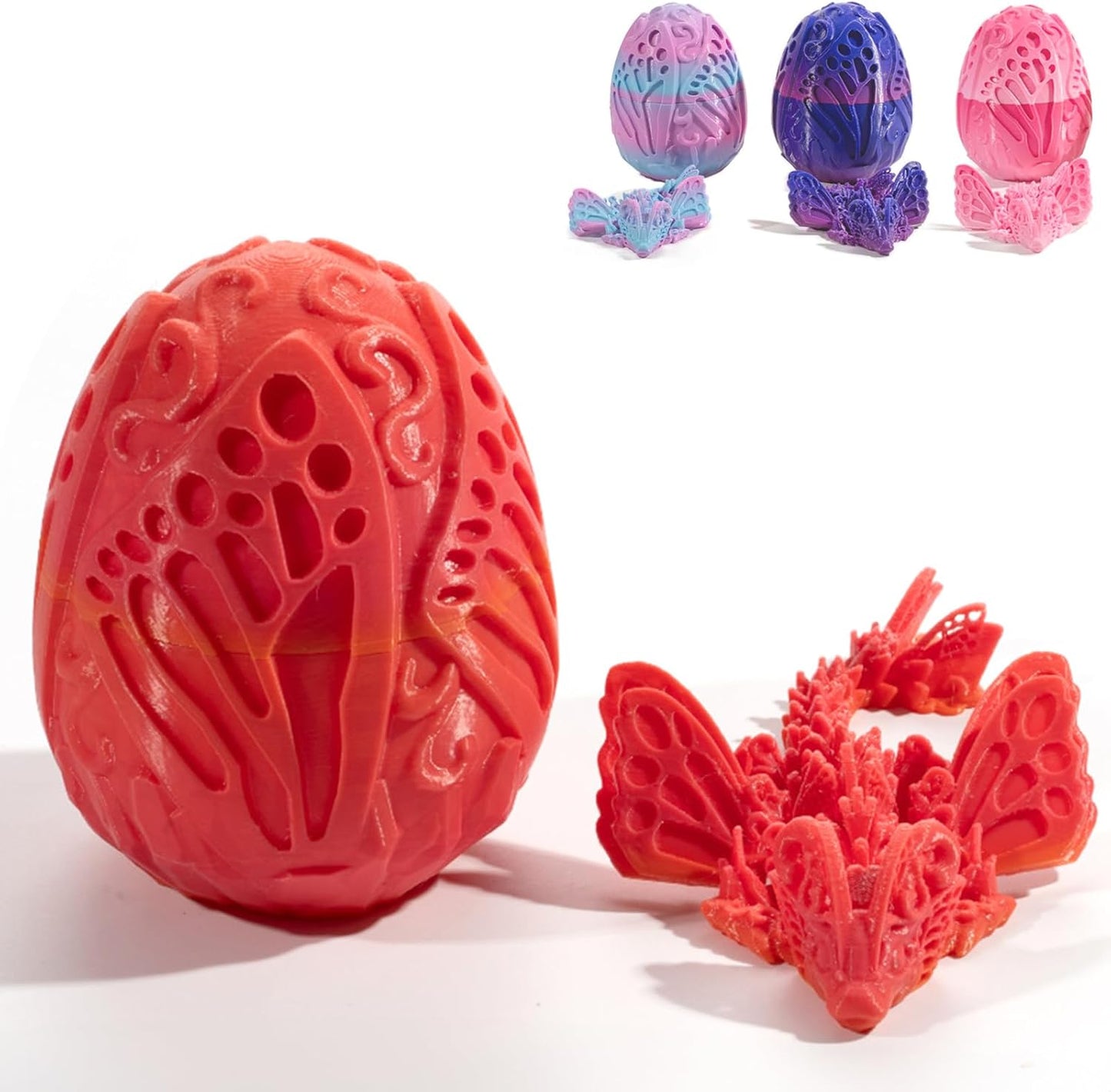 3D Printed Dragon Egg with Dragon Inside, Fully Articulated Butterfly Dragon in Egg, Dragon Fidget Toy, Home/Office/Desktop Décor, Easter Basket Stuffers, Gift for her (Sunrise)