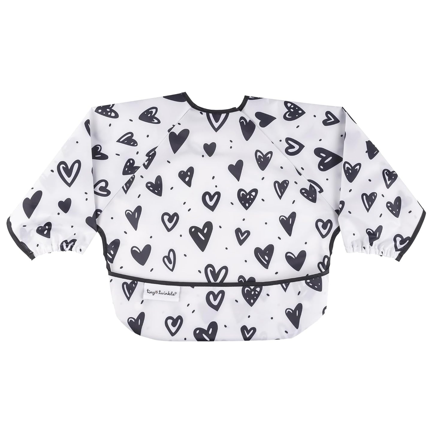 Tiny Twinkle Mess Proof Baby Bib,Waterproof Smock Baby Bib for Eating,Machine Washable Long Sleeve Bib,Baby Led Weaning,Toddler Bib,BLW Supplies(Hearts, Small 6-24 Months)