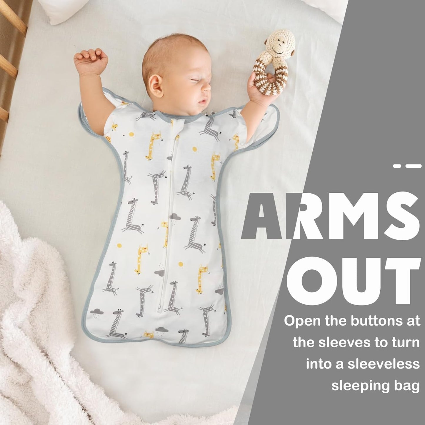 2 Pack Transition Swaddle with 2 Way Zipper, 2 in 1 Arms in/Out Transitional Arms Up Swaddle, 100% Cotton Newborn Swaddles Zipper Swaddles Baby Swaddling Sack Sleeping Sack 3-6 Months