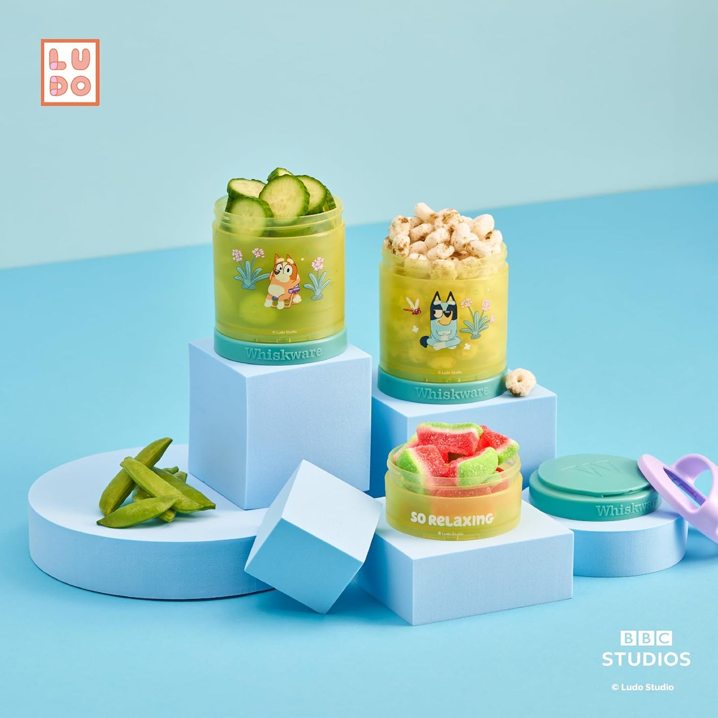 Whiskware Bluey Stackable Snack Containers for Kids and Toddlers, 3 Stackable Snack Cups for School and Travel, Bluey and Bingo, So Relaxing!