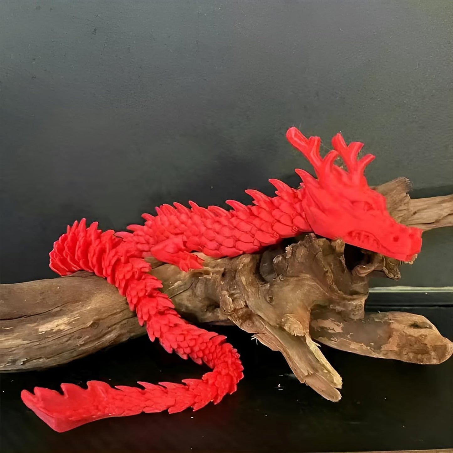 3D Printed Dragon Fidget Toy, 18in Surprise Mystery Dragon, Crystal Dragon Fidget Toy, Articulated Pye Dragon Fish/Display Cabinet/Home/Office Desktop Decor (Red)