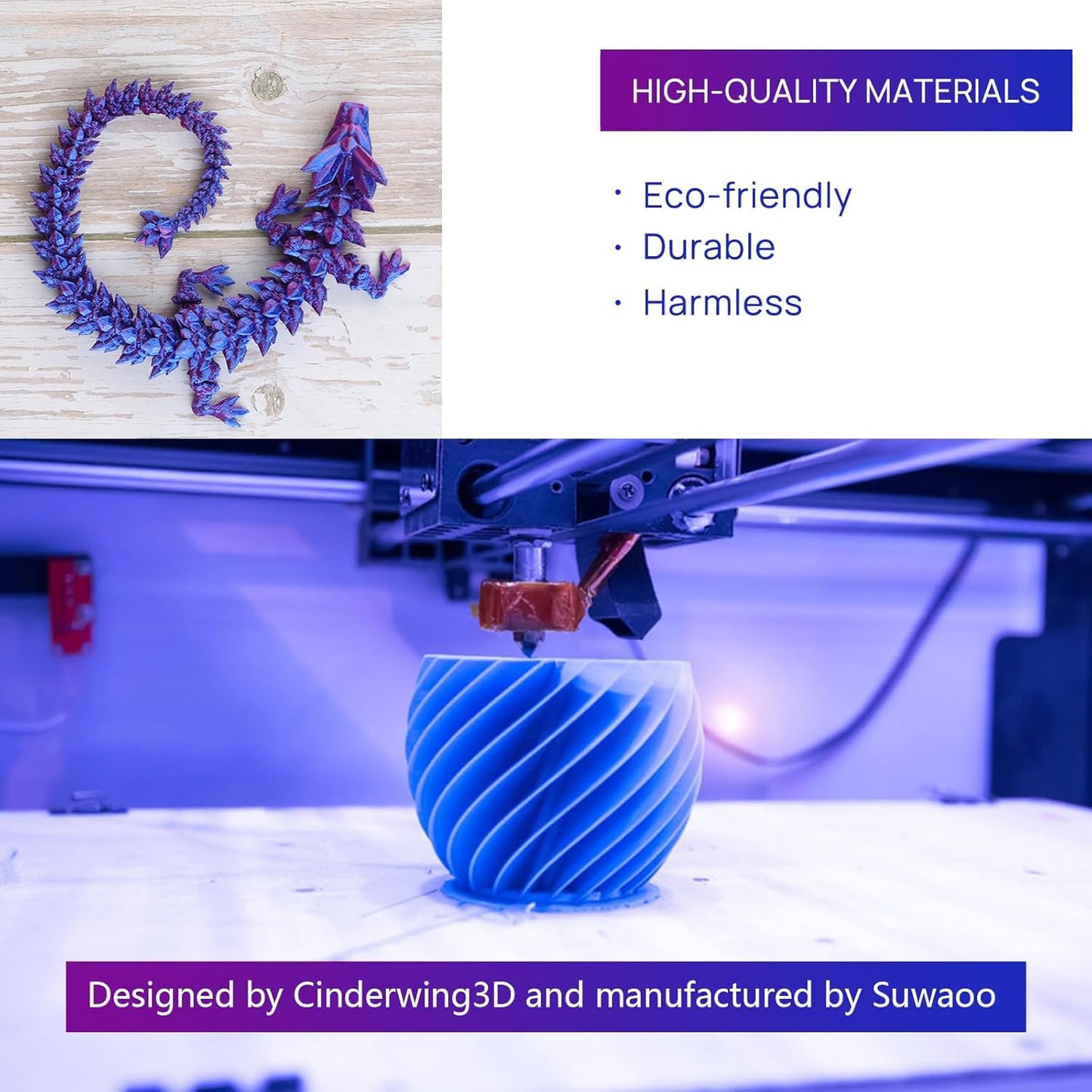 3D Printed Dragon Egg - Purple Dragon Fidget, Crystal Dragon Articulated, Dragon Egg Decor 3D Printed Gift for Birthday for Home/Office Desktop Decor