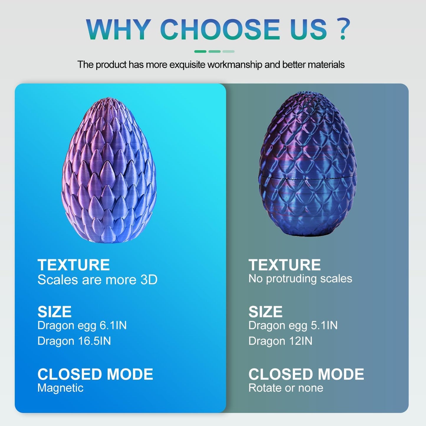 Dragon Eggs with Dragon Inside, 16.5 Inch Large 3D Printed Dragon Egg Articulated Dragon Crystal Dragon Executive Desk Toys Fidget Toy for Autism/ADHD (Blue Burgundy, with Egg)