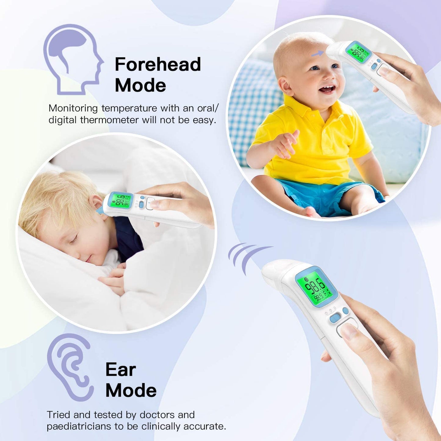 GoodBaby Touchless Thermometer for Adults,Forehead and Ear LCD Display Thermometer for Fever,Infrared Magnetic Thermometer for Baby Kids Surface and Room