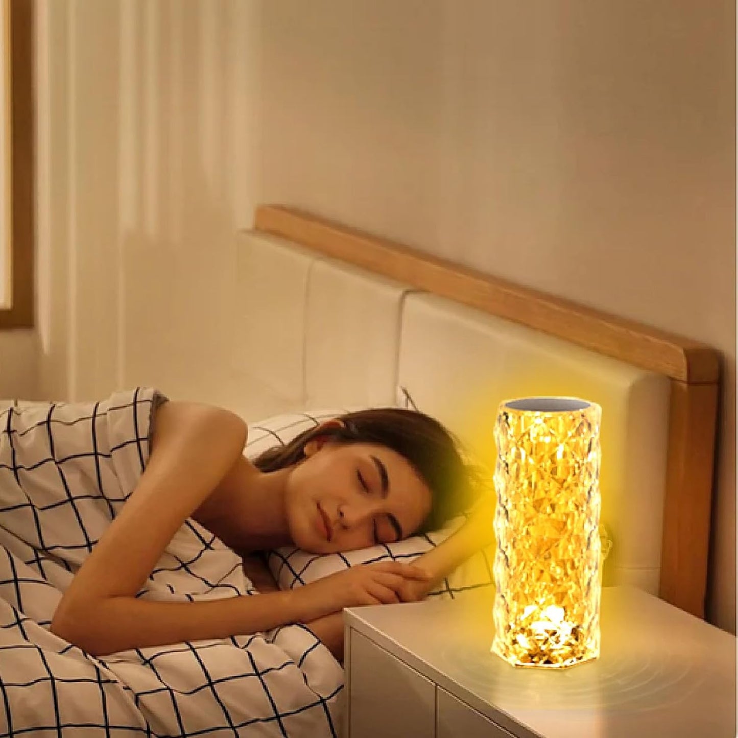 VoMii Crystal Lamp Touch, RGB 16 Colors Changing Night Light, Rechargeable Crystal Table Lamp Bedside Lamp, Rose Wave Diamond Night Light, Ambient Lighting for Bedroom/Game Room/Dinner/Living Room