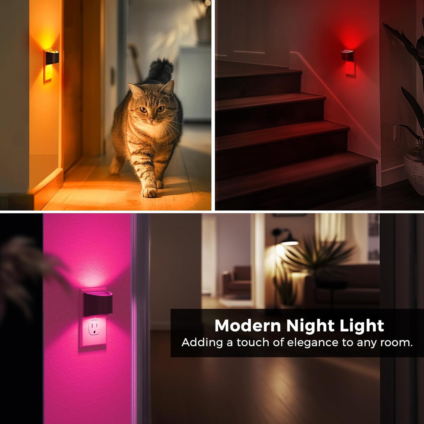 L LOHAS LED Night Lights Plug into Wall, Kids Night Lights with 8 RGB Color, Built-in Dusk to Dawn Sensor, Color Changing Mode, 2 Pack