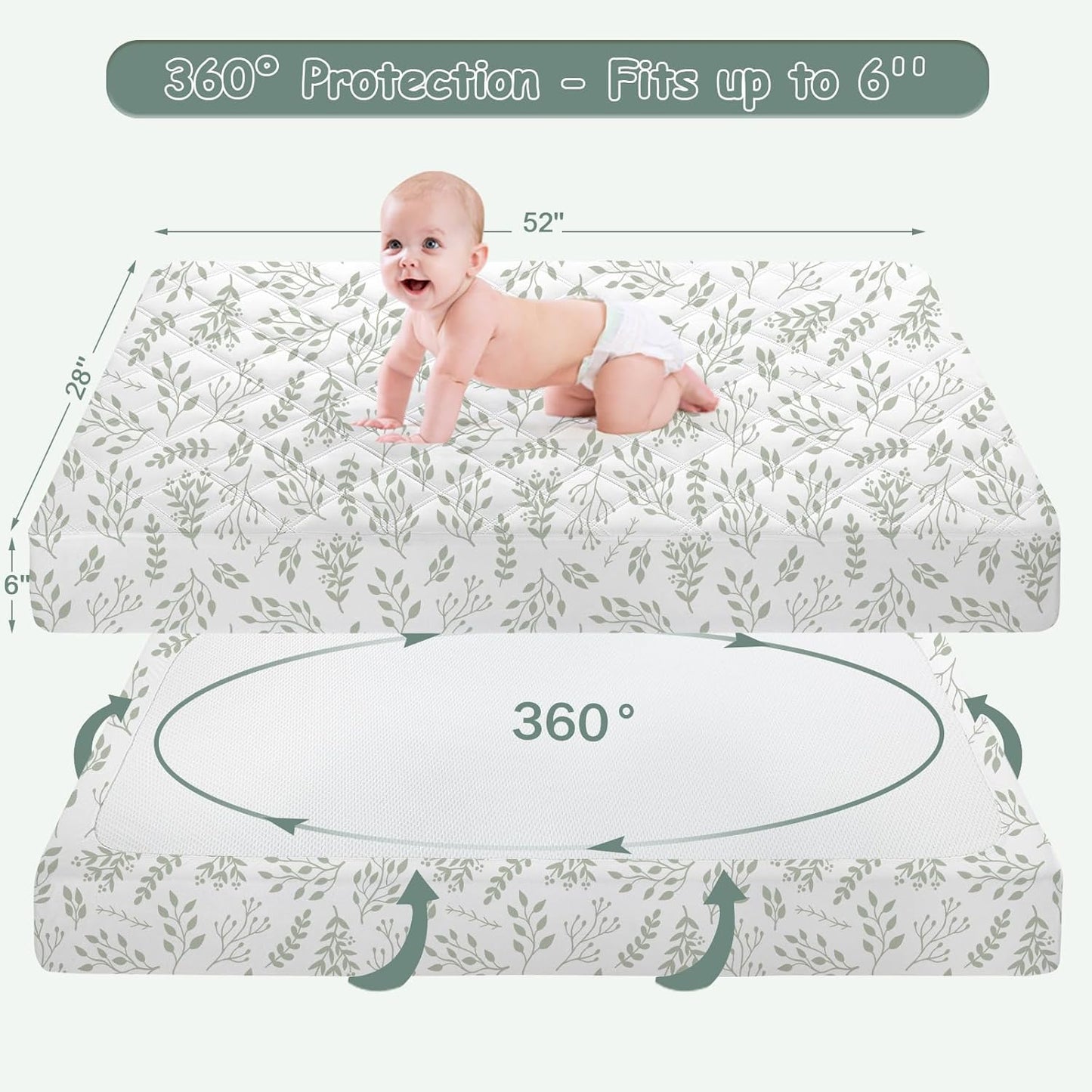 Yoofoss Waterproof Crib Mattress Protector 2 Pack, Quilted Crib Mattress Pad Cover Ultra Soft and Breathable, Machine Washable Toddler Mattress Protector for Standard Baby Crib Size 52''x28''