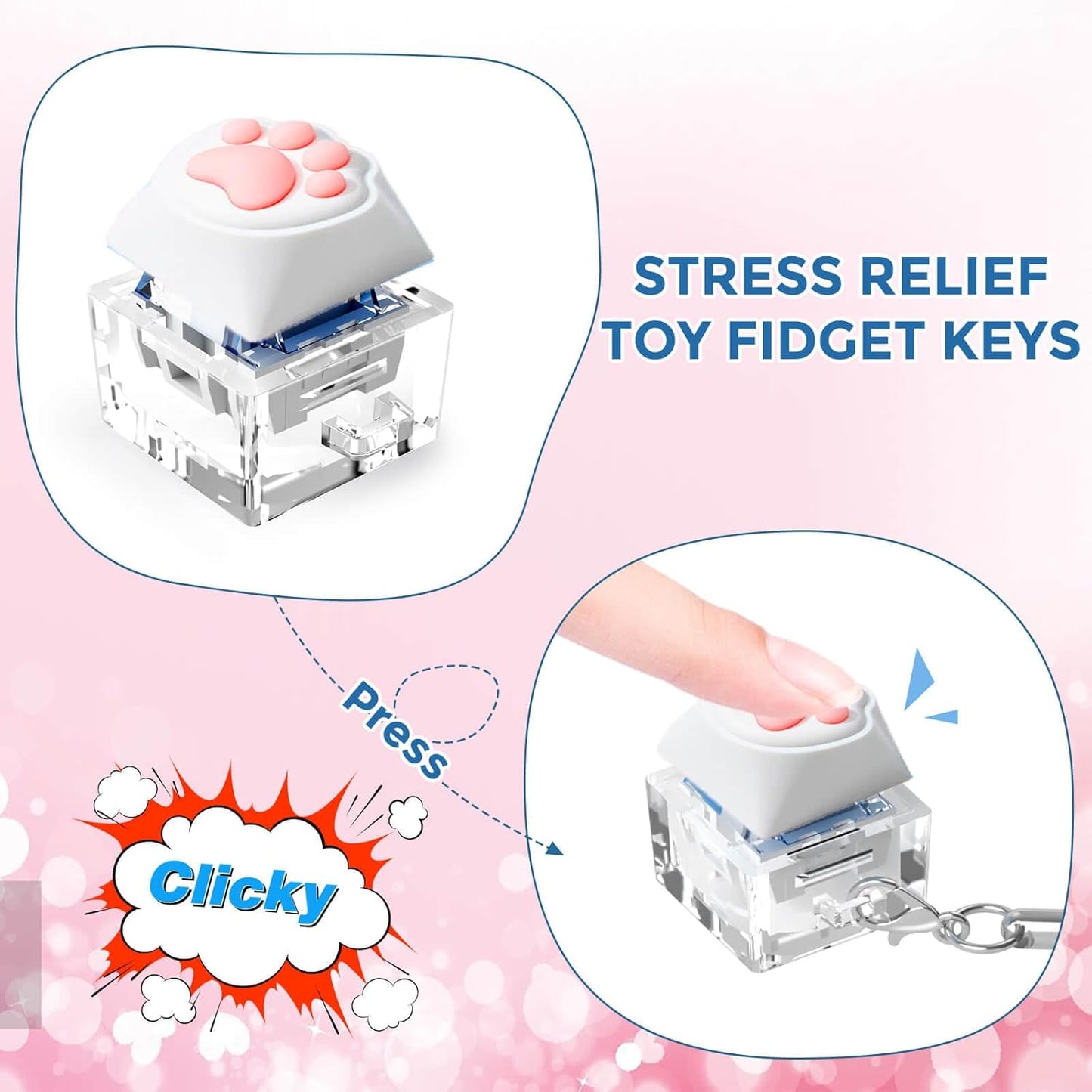 Keyboard Fidget Toys, Keyboard Fidget Keychain Keyboard Decompression Toys Keyboard Fidget Toy Button Stress Relief Gifts for Adult and Kids,Finger Clicker Toys,ADHD Toy,Cool Fidgets(Cat's paw)