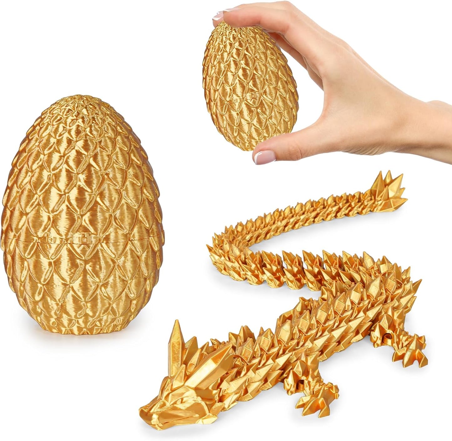 Small Dragon Eggs with Dragon Inside, 3D Printed Surprise Funny Gifts for Kids, Articulated Dragon Fidget Toys for Adults, Executive Desk Toys Office Room Décor (Gold)
