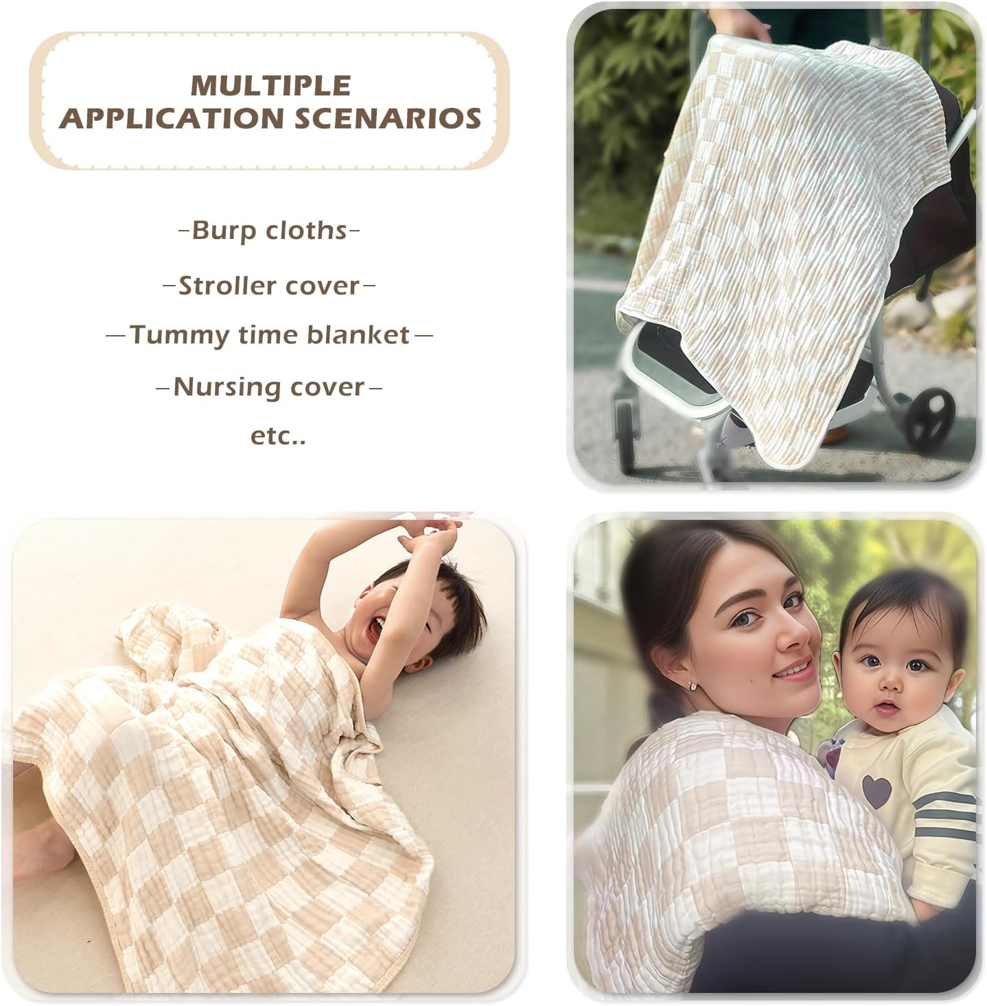 Ultra Soft Checkered Muslin Baby Blanket Pack of 2 Cotton Swaddles Bed Blankets for Babies and Toddlers Girls Newborn 42 x 42 inches Cream and Pink