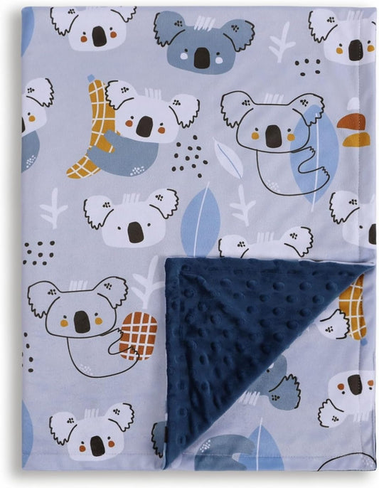Baby Blanket for Boys Girls Soft Minky with Double Layer Dotted Backing, Koala Printed 30 x 40 Inch Receiving Blanket