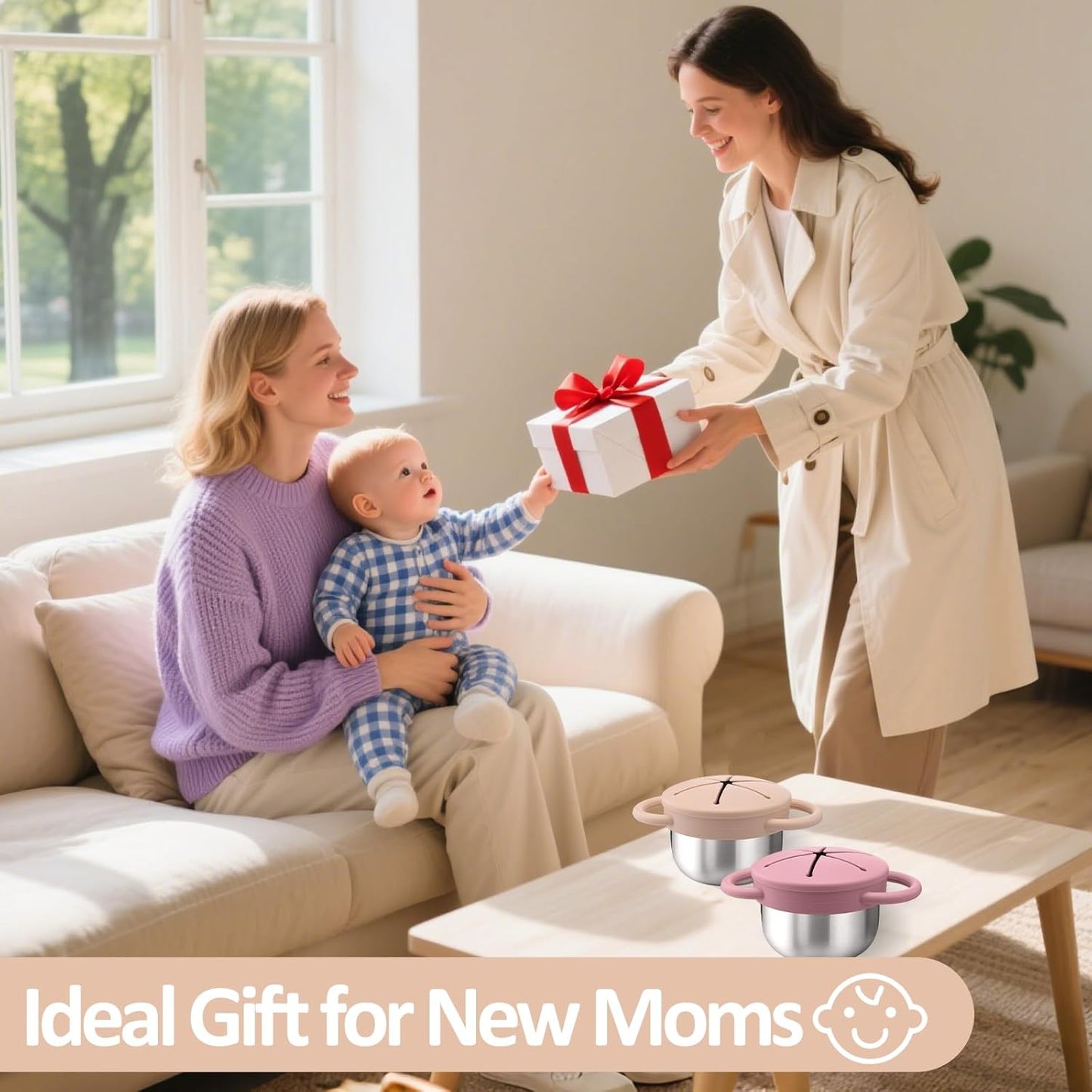 BUSOHA 2 Pack Stainless Steel Toddler Snack Cups - 9 OZ Spill-Proof Baby Snack Containers with Silicone Catcher and Lid Travel Snack Containers for Kids Dishwasher Safe Food Grade Silicone