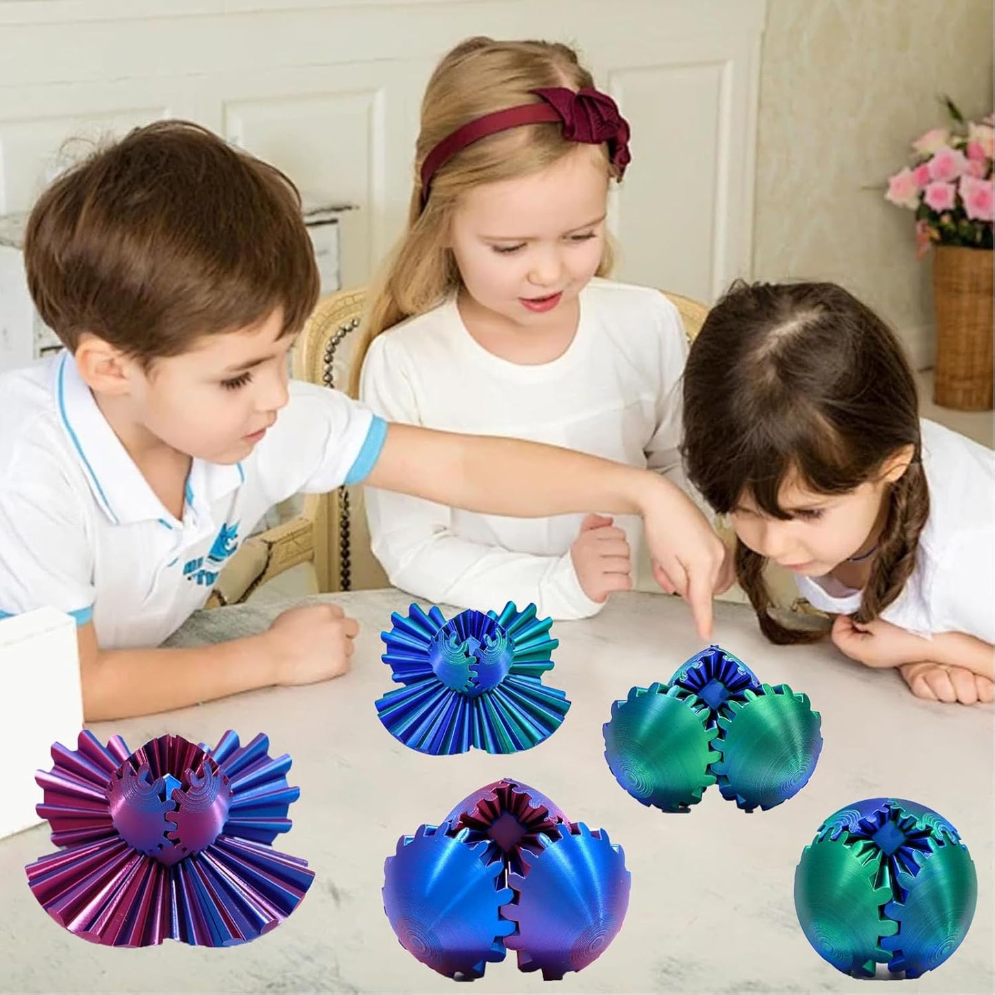 DIY Gear Ball, 3D Printed Gear Ball, Gear Ball Spin Ball or Cube Fidget Toy, Gear Sphere Desk Toy, Perfect for Stress and Anxiety Relaxing Fidget Toy Kids Adult Christmas Birthday Gift (Red)