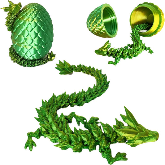 3D Printed Dragon Egg, 3D Printed Articulated Dragon Eggs with Dragon Inside, Crystal Dragon Fidget Toy, Adults Fidget Toys, Mystery Dragon Egg for Autism and ADHD（Laser Yellow Green Mini）