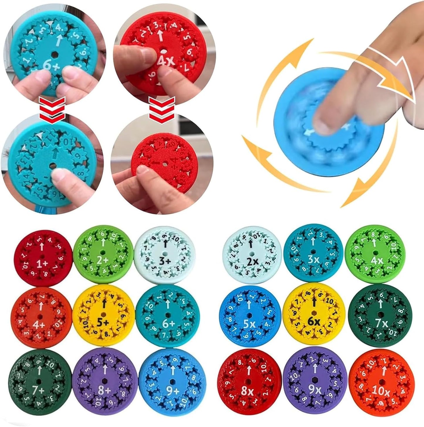 Math Fidget Spinners,Educational Math Fact Fidget Spinners - Learn Division & Multiplication - Perfect for Stimmers & Fidgeters (Add Or Subtract 9pcs)