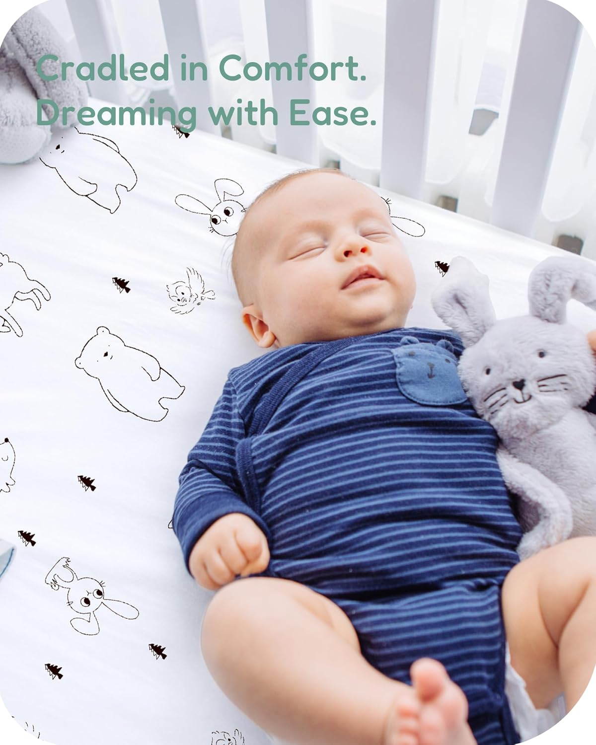 Pack and Play Sheets Fitted, Grey Woodland Animal Design, Ultra Soft, Hypoallergenic, 2 Pack for Baby Boys