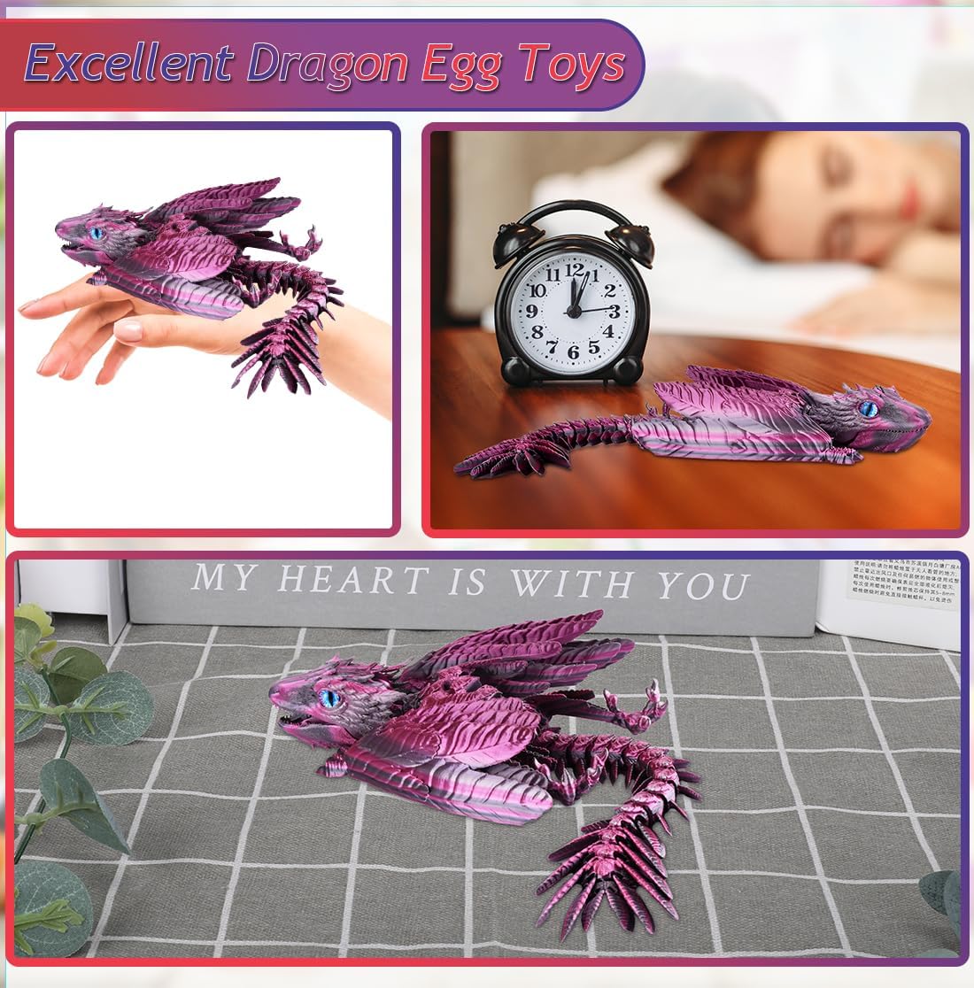 3D Printed Dragon, Feathered Wyvern Dragon, Articulated Dragon, Fidget Dragon Toys for Adult, Home Office Decor Executive Desk Toy