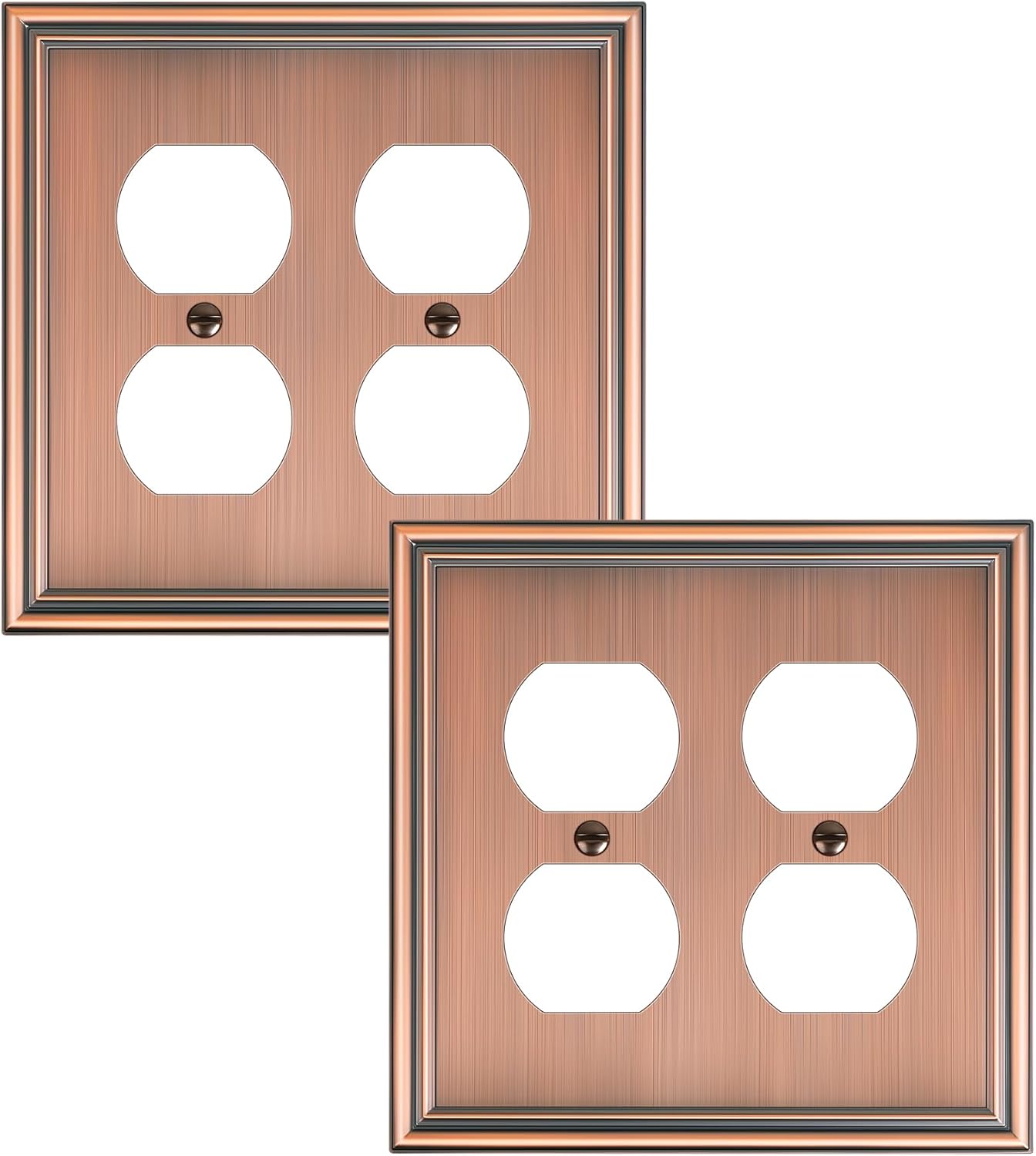 2-Pack Double Duplex Outlet Cover, Antique Copper Switch Plates and Outlet Covers for Electrical Outlets, Durable Zinc Alloy Wall Plates, 2 Gang Receptacle Cover, Corrosion Resistant