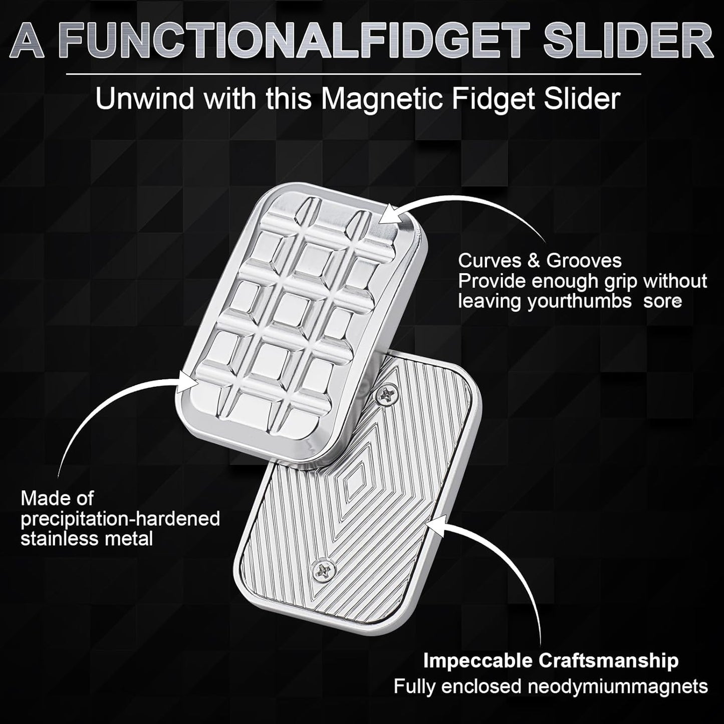 Fidget Slider EDC Adult Metal Fidget Toys ADHD Tool Anxiety Stress Relief Toys Fun Office Desk Toys Gifts for Boyfriend and Father (Black)