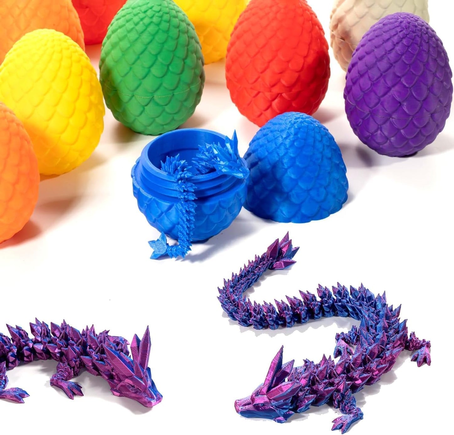 3D Printed Dragon in Egg, Full Articulated Dragon Crystal Dragon with Dragon Egg， Home Office Decor Executive Desk Toys, Adults Fidget Toys for Autism ADHD，3D Printed Gift