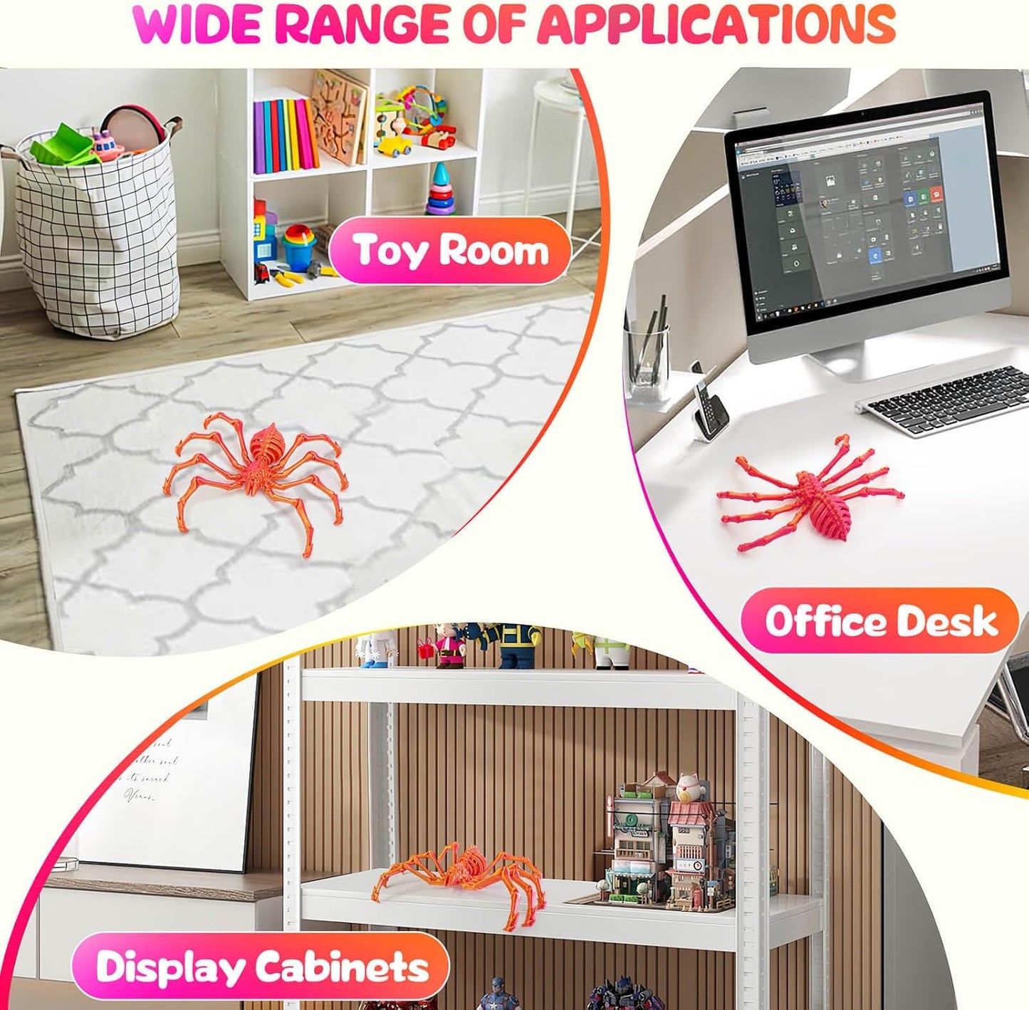 3D Printed Spider Fidget Toys, 1 Pack Articulated Fake Spider Figures Party Favors for Birthday Halloween Christmas, Stress Relief Desk Toys for Classroom Office Home (Laser-orange)
