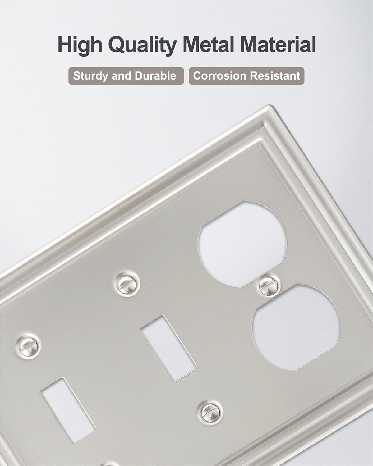2-Pack Combination 2 Toggle/1 Duplex Wall Plate, Satin Nickel Switch Plate and Outlet Cover, Midsize, A035 Series