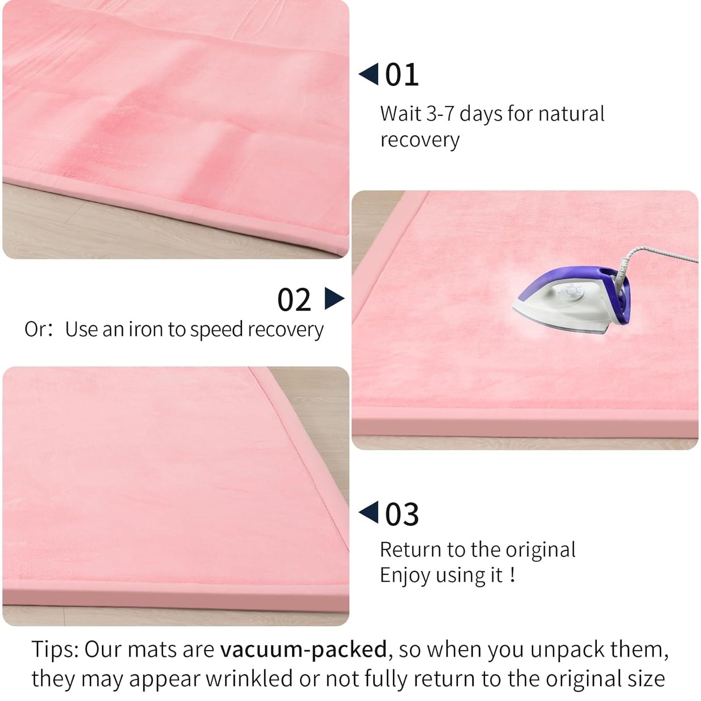 ACOMOPACK Baby Play Mat for Floor 1.3" Thick Memory Foam Play Mat 79"×157 Tummy Time Crawling with Non-Slip Bottom for Living Room,Nursery,Soft Velvet Playpen Mats for Kids,Infants（Pink）