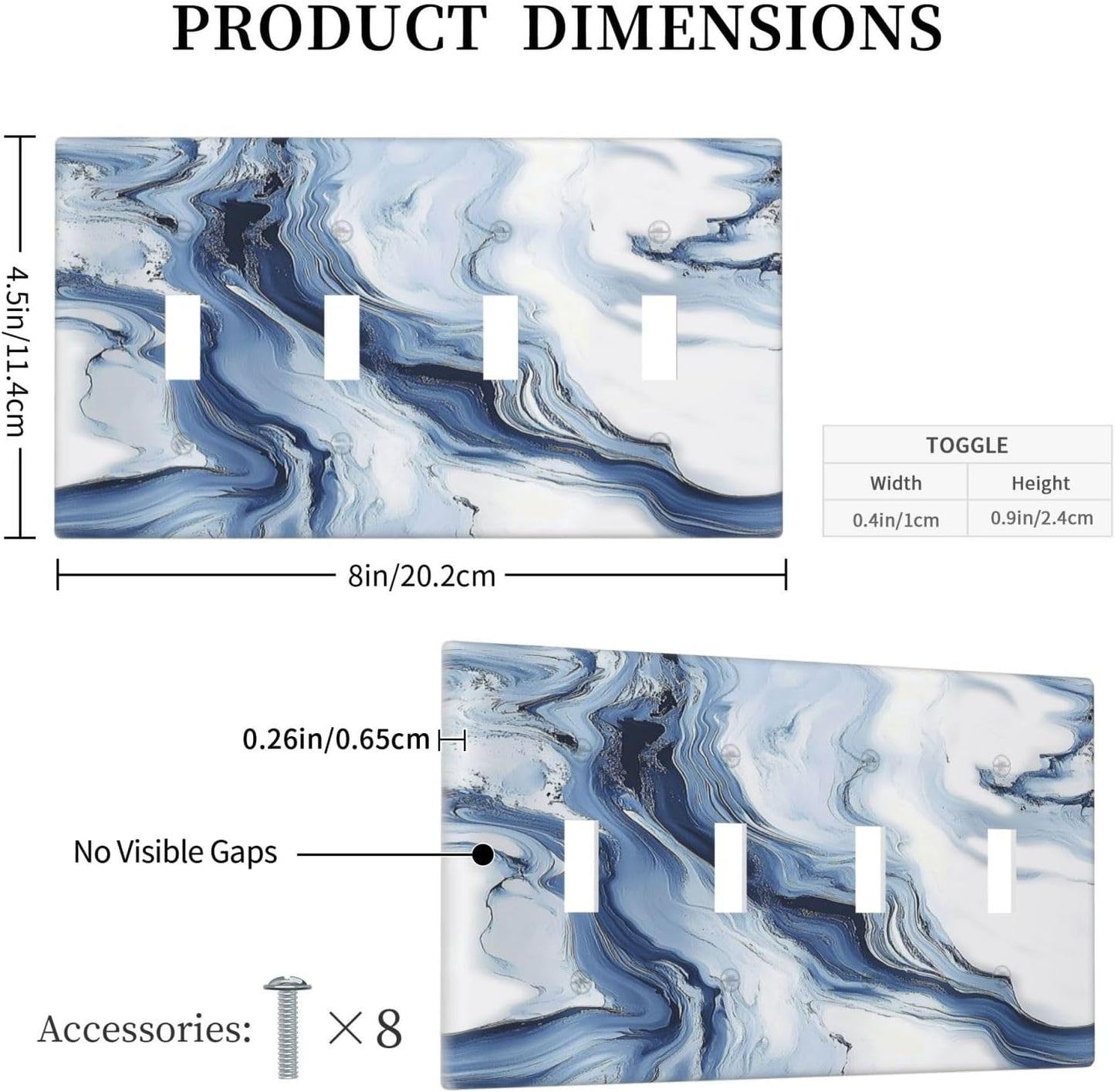 Light Switch Covers White Marble Navy Blue Line Fluid Quad Toggle Electrical Faceplate 4 Gang Wall Plate Decorative Switch Plates For Bathroom Kitchen Decor