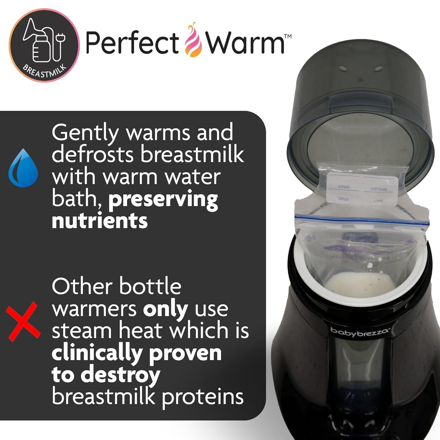 Baby Brezza Fast Baby Bottle Warmer - Baby Milk Warmer + Breastmilk Warmer Defroster – 2 Unique Temperatures for Breastmilk + Formula - Universal Fit for All Bottles, Storage Bags + Food Jars