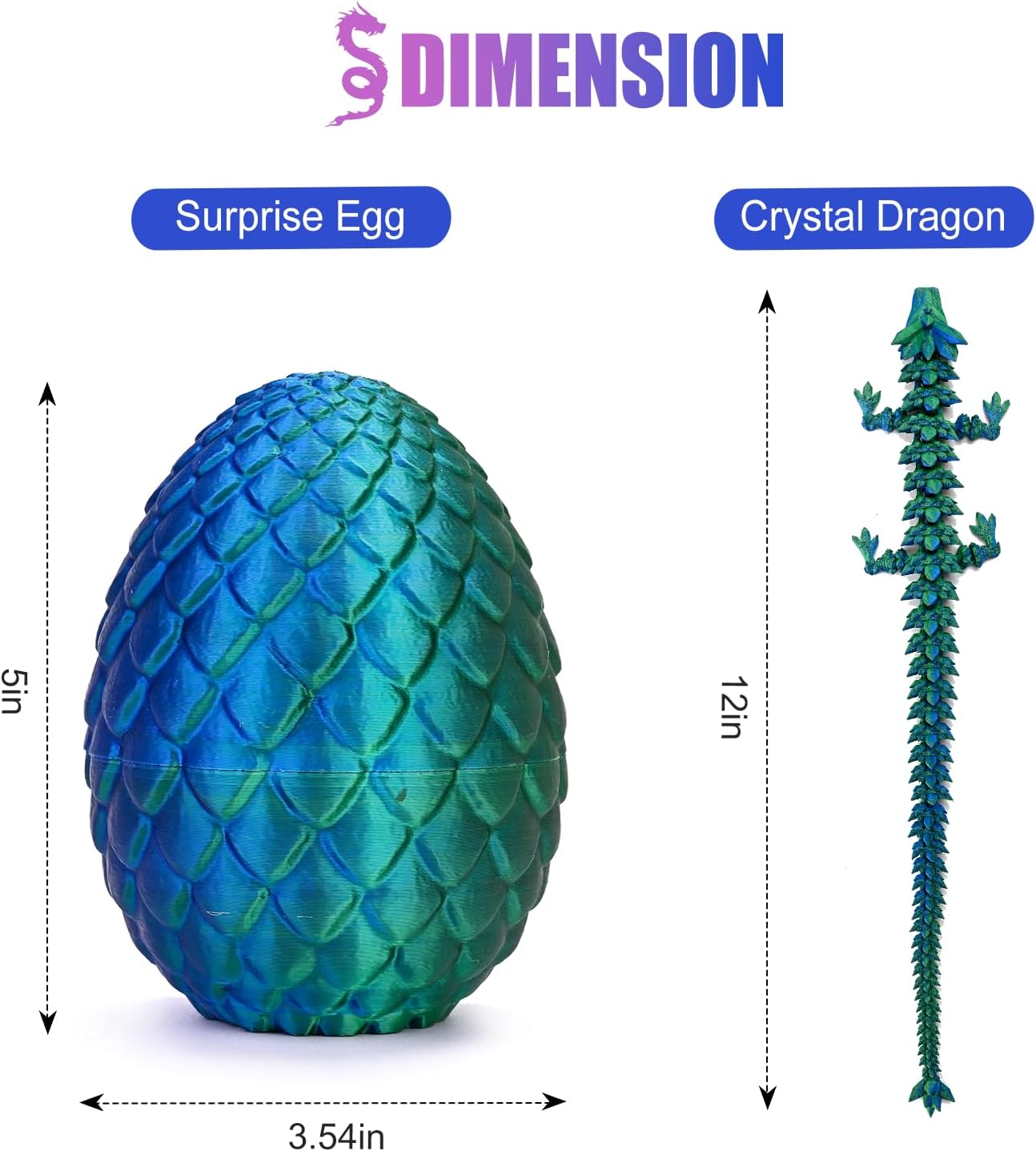 12inch Dragon Egg, Year of The Dragon, 3D Printed Dragon, Executive Desk Toys, Articulated Dragon, Fidget Toys Gifts for Adults Graduates Students Teachers (Green)