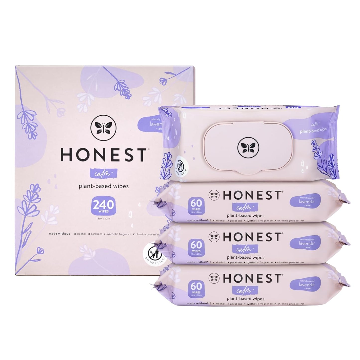 The Honest Company Calm + Cleanse Naturally Scented Wipes | Cleansing Multi-Tasking Wipes | 99% Water, Plant Based, Hypoallergenic | Lavender, 240 Count