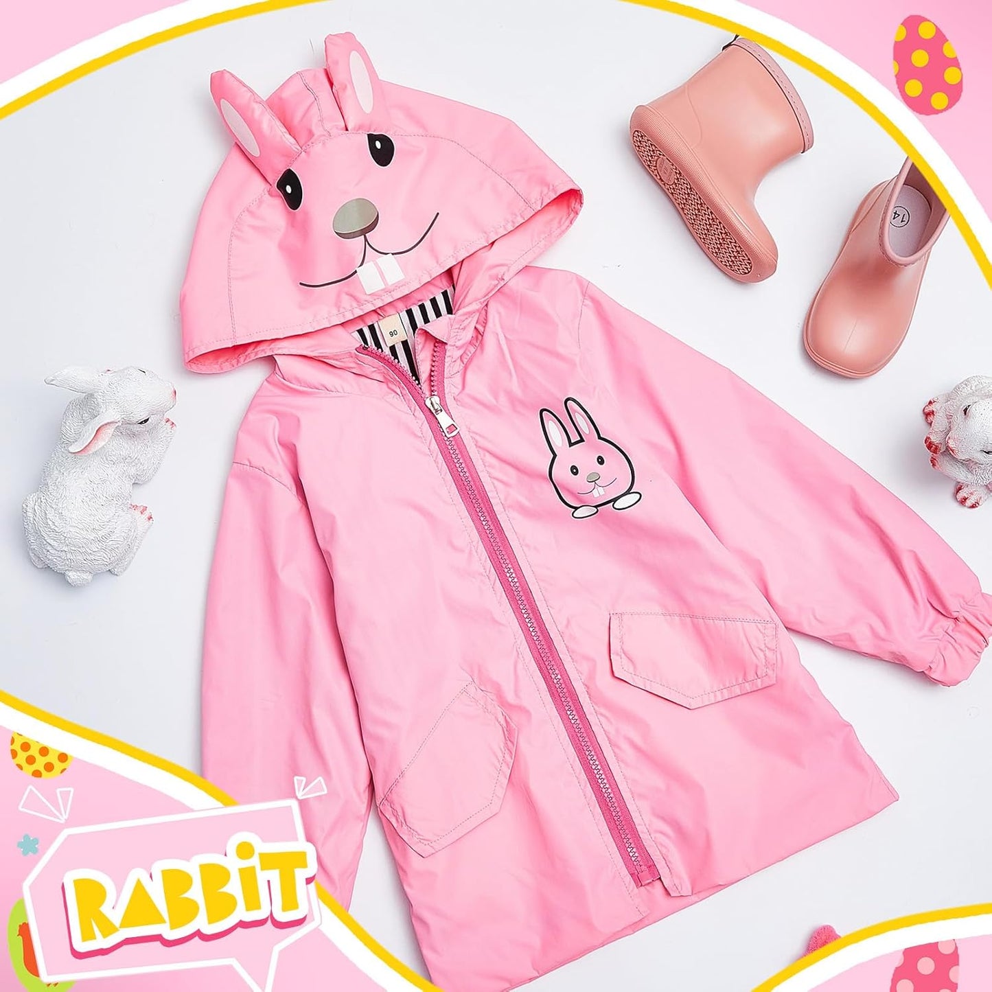 2 Pcs Toddler Raincoat Rain Boots Set Kids Baby Cartoon Hoodie Zipper Jacket Short Rain Shoes for Little Boys Girls