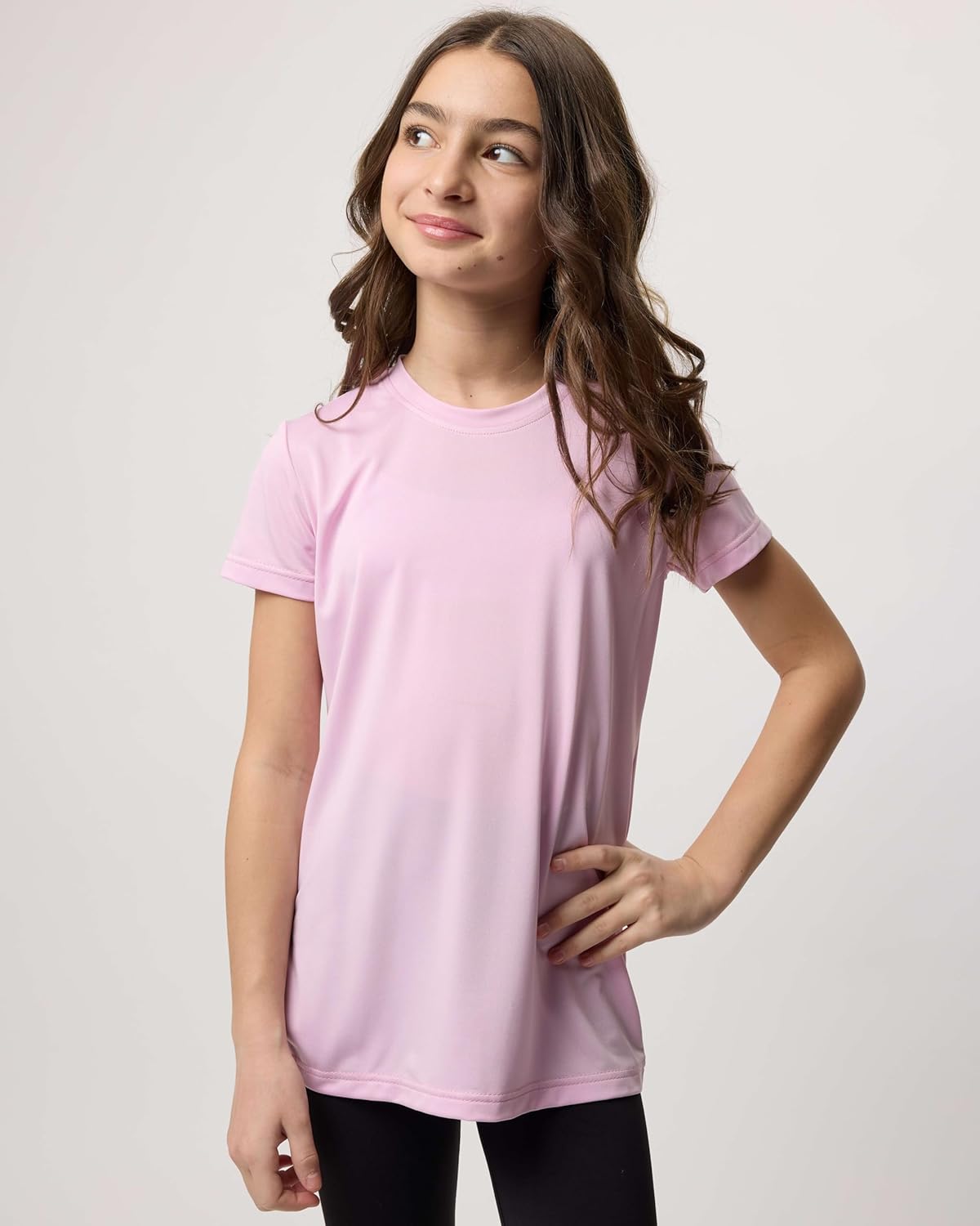 Real Essentials 5 Pack: Girls Short Sleeve Dry-Fit Crew Neck Active Athletic Performance T-Shirt