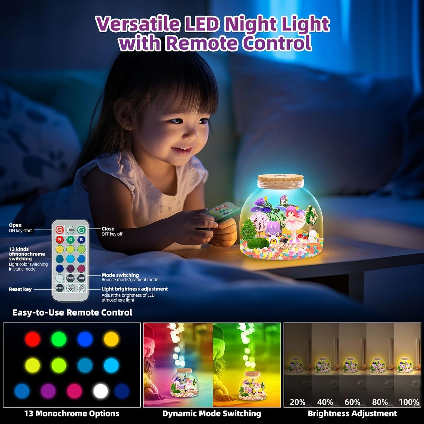 Fairy Garden Light Up Terrarium – DIY Craft Kit with LED for Girls Ages 4-8 | STEM & Art Gift for Kids, Ideal for Birthday or Holiday